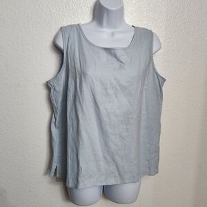 Corey B 100% linen sleeveless blouse women's size large light blue